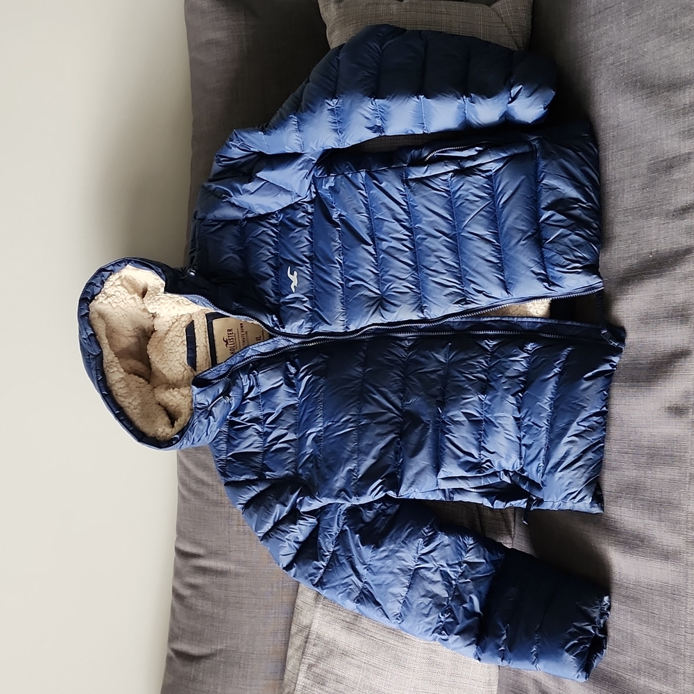 Mens Hollister Sherpa Lined Blue Puffer Jacket XL